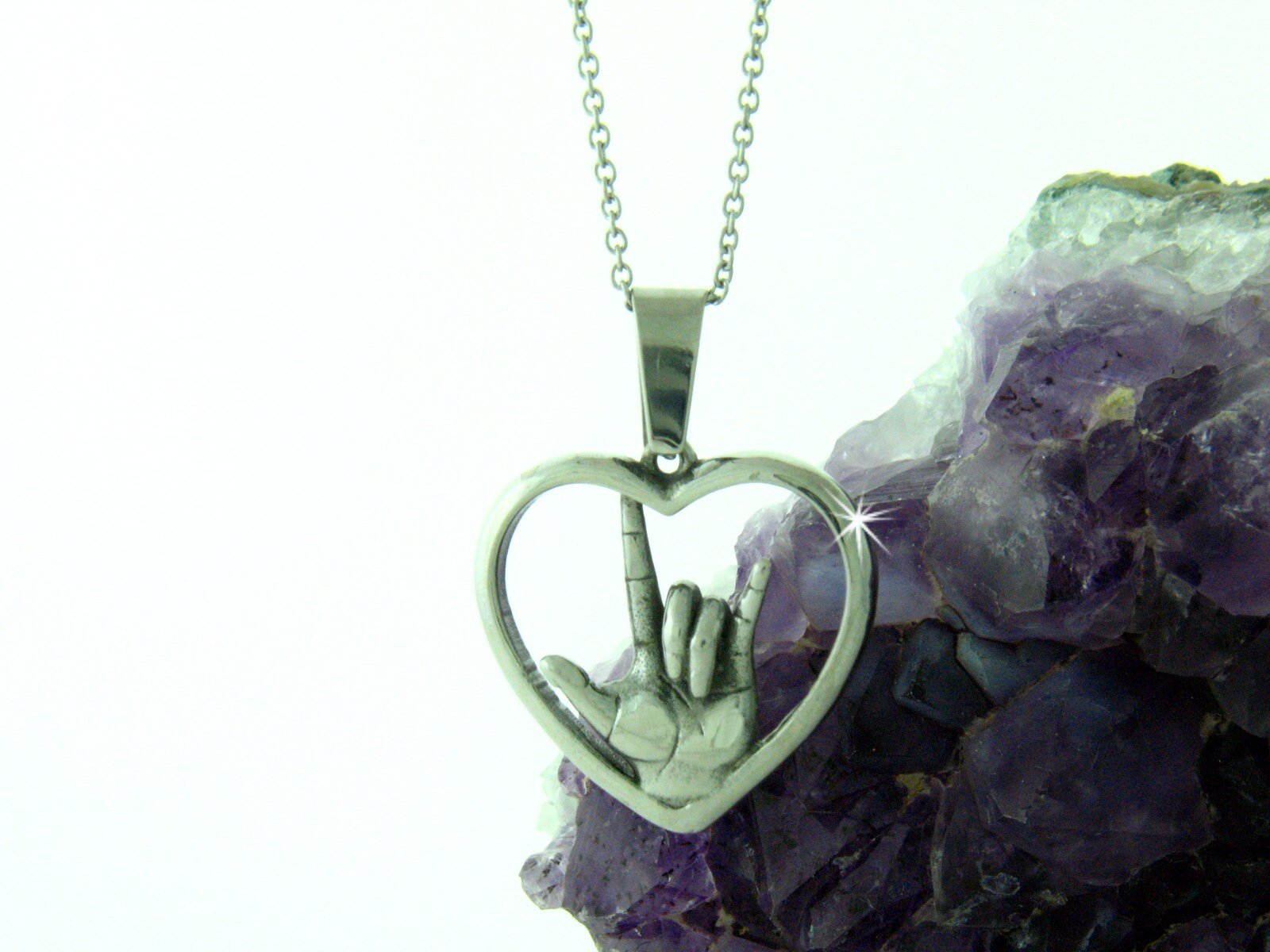 I Love You American Sign Language Silver Necklace