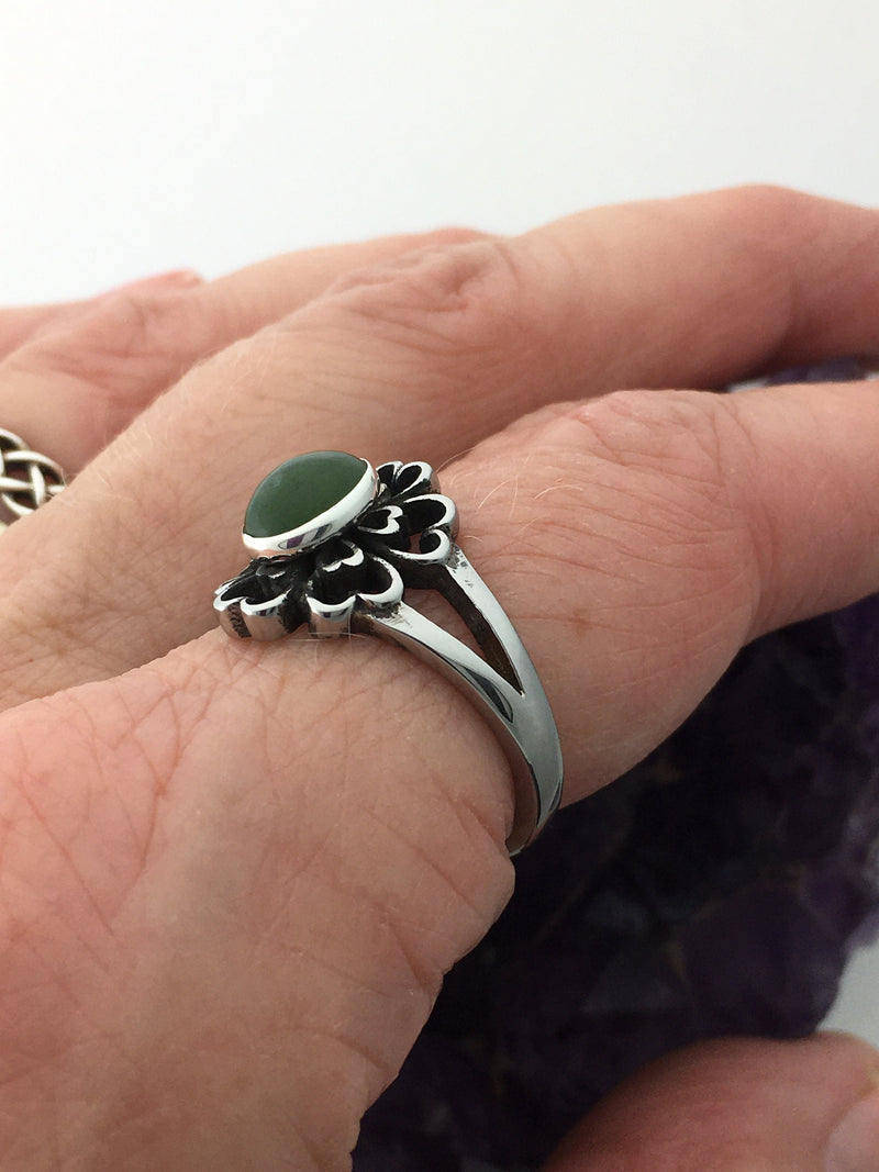 Jade , Connemara, Amber or Abalone  stone Flower Hearts Love Grows Women's Ring